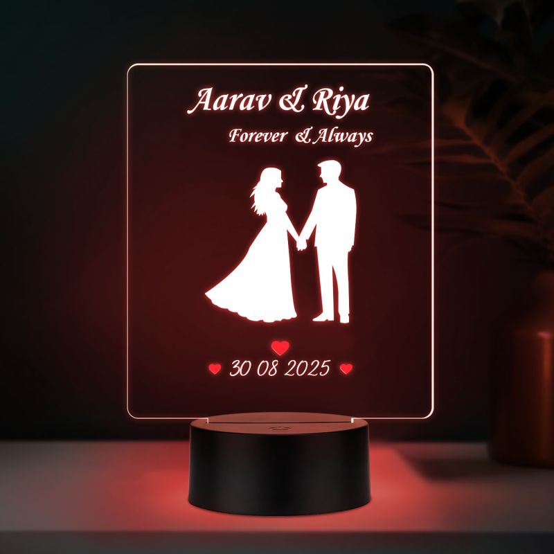 Personalized Couple Night Lamp Custom with Name & Date Bedside Table Lamp Couple Gift Anniversary, Wedding, Marriage, Valentine Day Multicolored Light (Forever & Always)